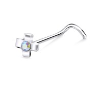 Stone Set Cross Curved Nose Stud NSKB-777
